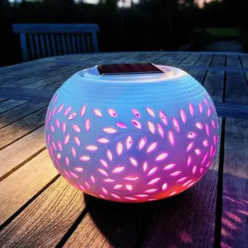 

Colorful Hollow Ceramic LED Solar Light Garden Decorative Pile Waterproof Solar Lawn Hollow Table Lamp Night Light 100*80MM 20E