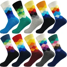 Men's Happy Funny Socks Fine Paragraph Diamond Pattern Argyle Three-dimensional Tube Geometric Couple Socks Combed Cotton носки