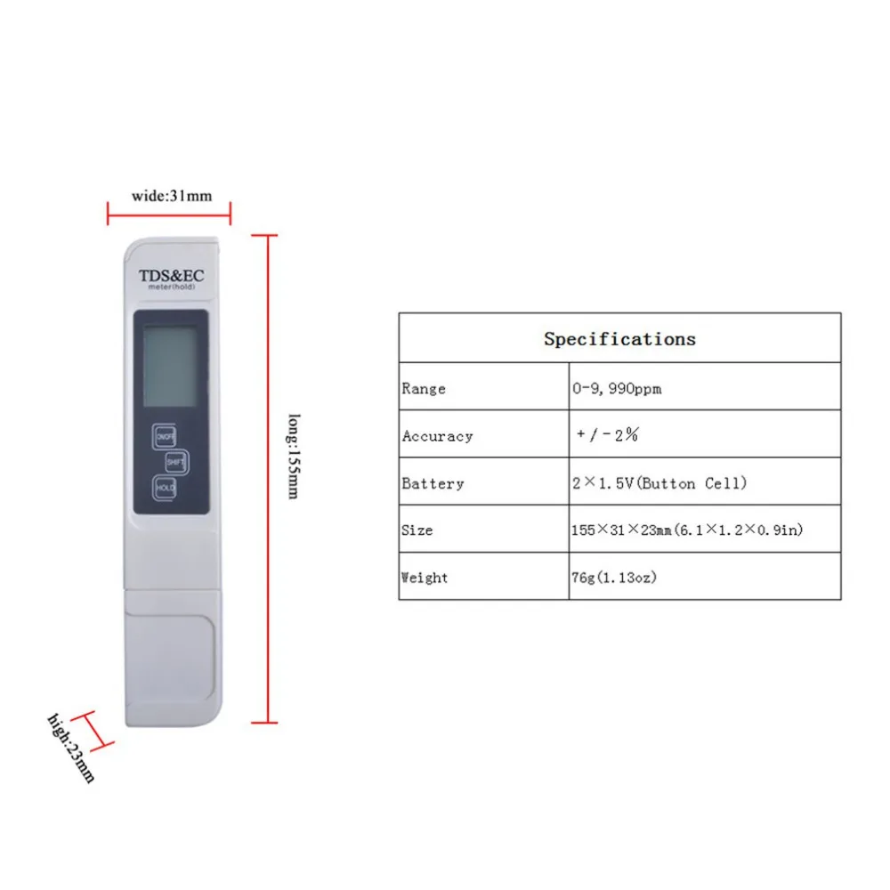 Портативный цифровой 3 в 1 TDS/EC/Temp метр Аквариум качество и чистота воды цифровая Гидропоника ручка Фильтр измерения