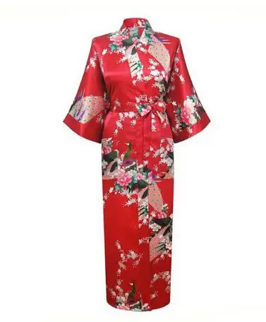 Bride Robes Sexy Bride Bridesmaid Wedding Dressing Woman Japanese Kimono Peacock Print Satin Silk Yukata Bathing Nightgown