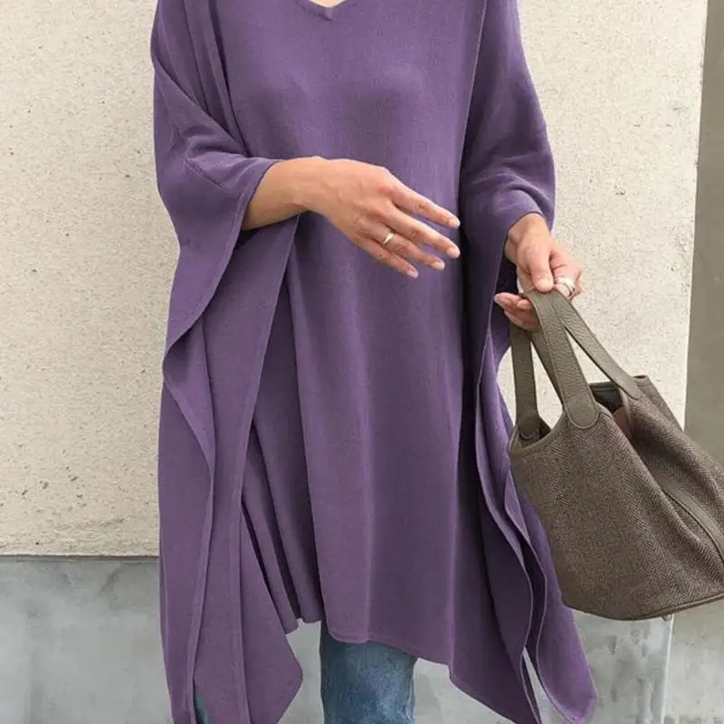 

2020 spring women's blouses irregular loose blouse bat sleeve blouse large size solid color Tops shirt