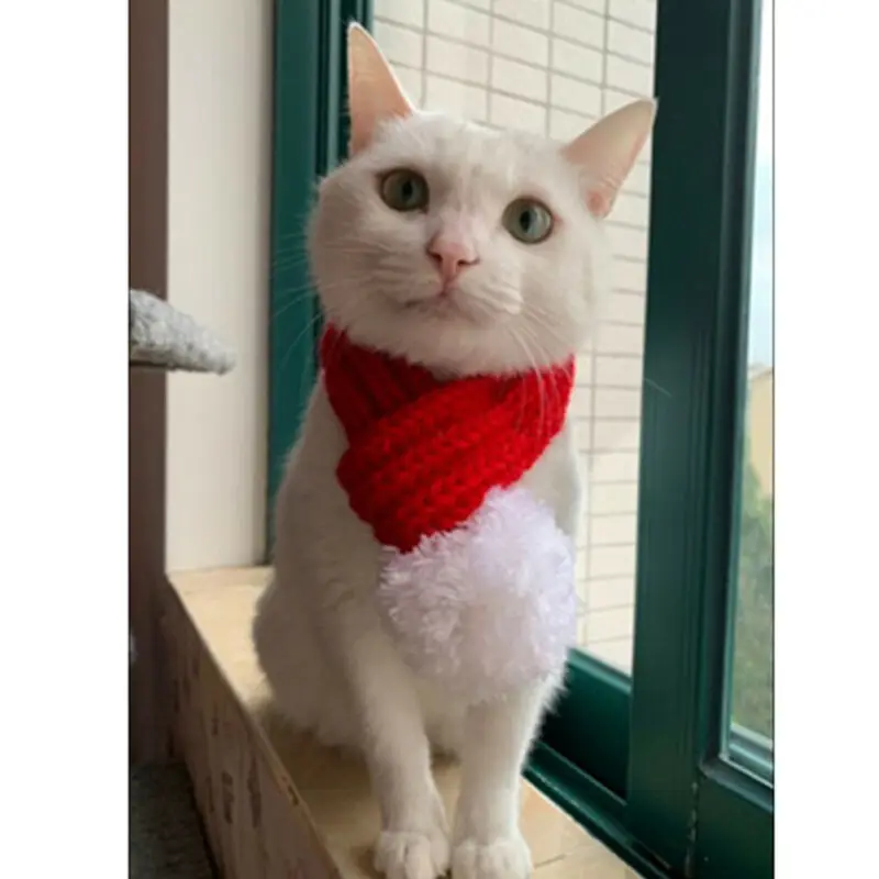 Red Knitted Dog Scarf Collar Neckerchief Pet Puppy Cat Winter Neck Warmer Gift