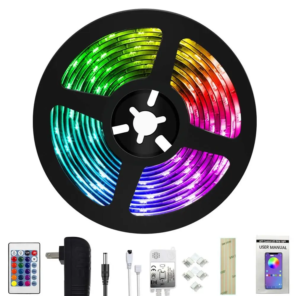 LED Strip Lights 16.4ft - (New Version) Music Sync Color Changing with +50% Brightness 5050 RGB LEDs and Strong Adhesive Tape APP.. |