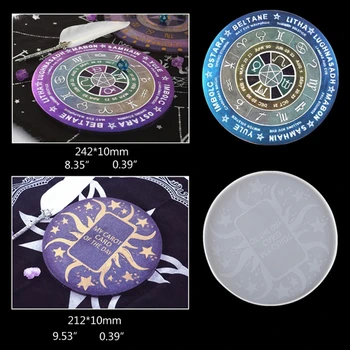 

Pendulum Mat Astrology Zodiac Board Epoxy Resin Mold The Sun Moon Star Tarot Card Tray Round Resin Mold Witchcraft Tools