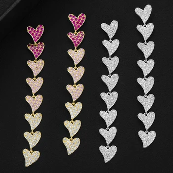 

missvikki Exclusive design Long Hearts Earrings Full Mirco Paved Cubic Zirconia Women Bridal Wedding Earring Fashion Hot Jewelry