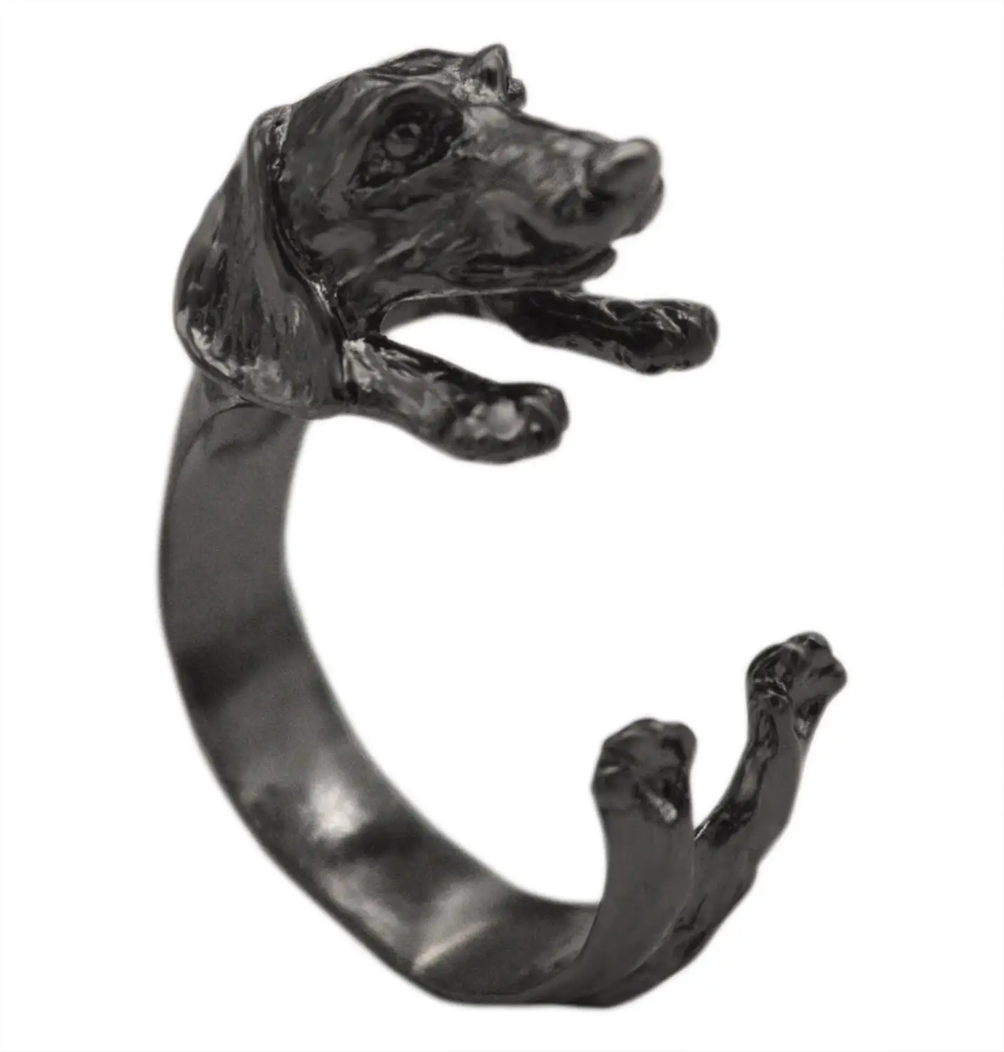 Dog Rings Antique Bronze Black Realistic Dachshund Dog Puppy Animal 3D Adjustable Finger Rings