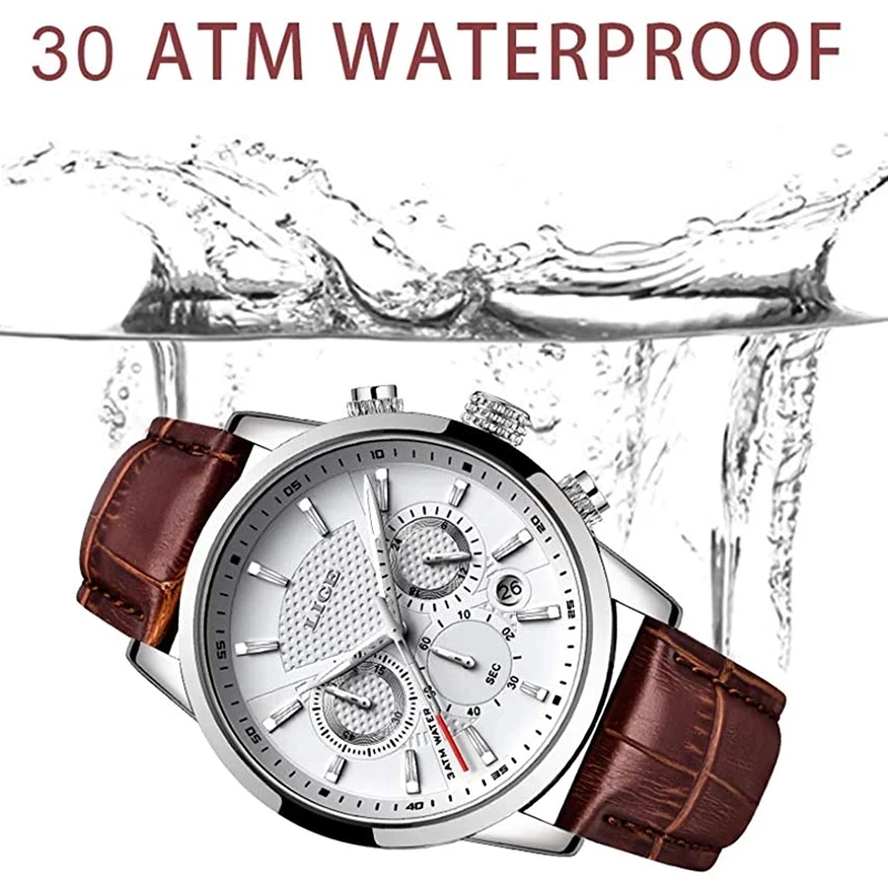 Watches Mens 2023 LIGE Top Brand Luxury Casual Leather Quartz Men's Watch Business Clock Male Sport Waterproof Date Chronograph