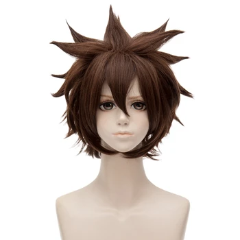 

VICWIG Anime Short Brown Dark Blue Green Wig Cosplay High Temperature Fiber Synthetic for Halloween Straight Hair