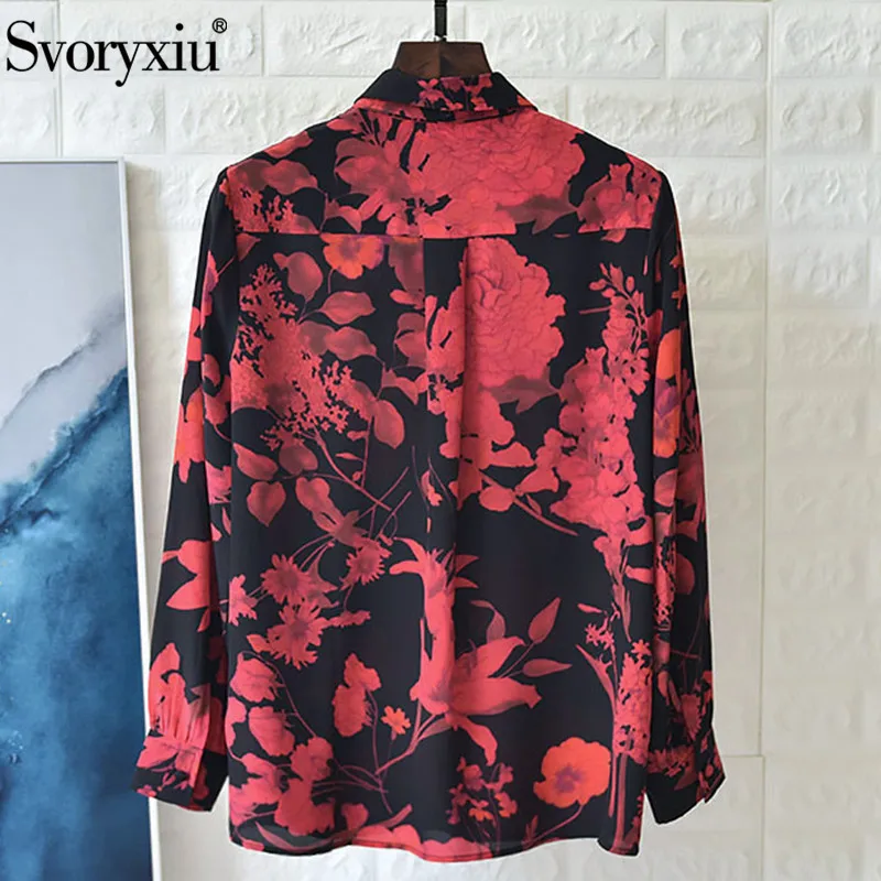 Svoryxiu High End шелковая блузка рубашка женская с длинным рукавом винтажная печать осенние Дизайнерские рубашки, футболки, топы