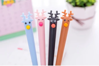 

100 pcs/Lot Cute Cartoon Deer Gel Pen Christmas Elk Black Neutral Pen Wholesale Free shipping Stationery Write SuppliesGP232