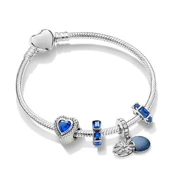 

2019 NEW 100% 925 Sterling Silver ZT0198 Shining Winter Bracelet Set Wishes Pendant Night Love Heart Charm Ice Sculpture Spacer