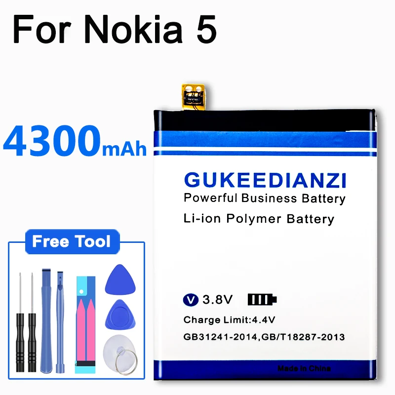 GUKEEDIANZI HE336 литий-ионный аккумулятор 4300 мАч для Nokia 5 Dual SIM, 5 Premium Edition Dual SIM, HMD Heart/для Nokia 5, TA-1044