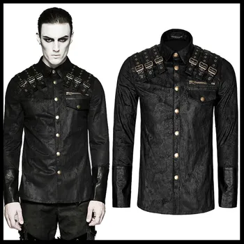

PUNK RAVE Men Hip Hop Heavy Metal Steampunk Blouse Shoulder Leather Novelty Handsome Street Cool Long Sleeve Men Shirts