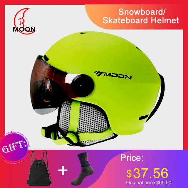 US $17.67 Ski Helmet With Goggles MOON 2019 Integrated Full coverage protector For Women ski snowboard helmet