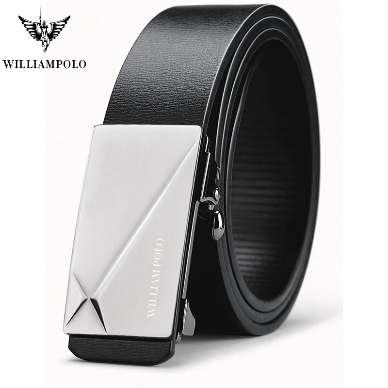 Silver WILLIAMPOLO, мужские ремни для мужчин, роскошный бренд, кожаный мужской пояс,, эластичный, люкс класс, дизайнерские ремни, высокое качество, автоматическая головка - Цвет: Silver