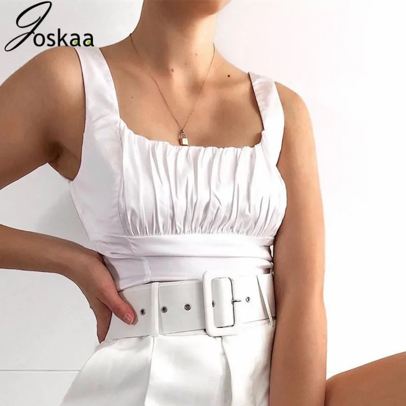 Joskaa Ruched Tank Solid Slik White Ctop Топ Тонкий сексуальный женский летний Повседневный топик Femme