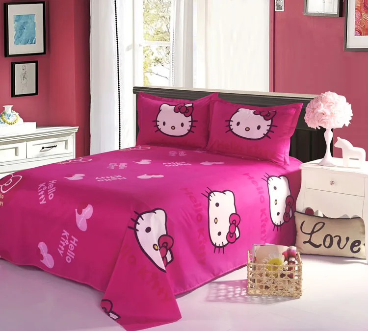 Комплект постельного белья Hello Kitty, детский хлопковый пододеяльник с мультяшным рисунком, Комплект постельного белья, простыня, наволочка, Твин, полный комплект постельного белья, детские подарки