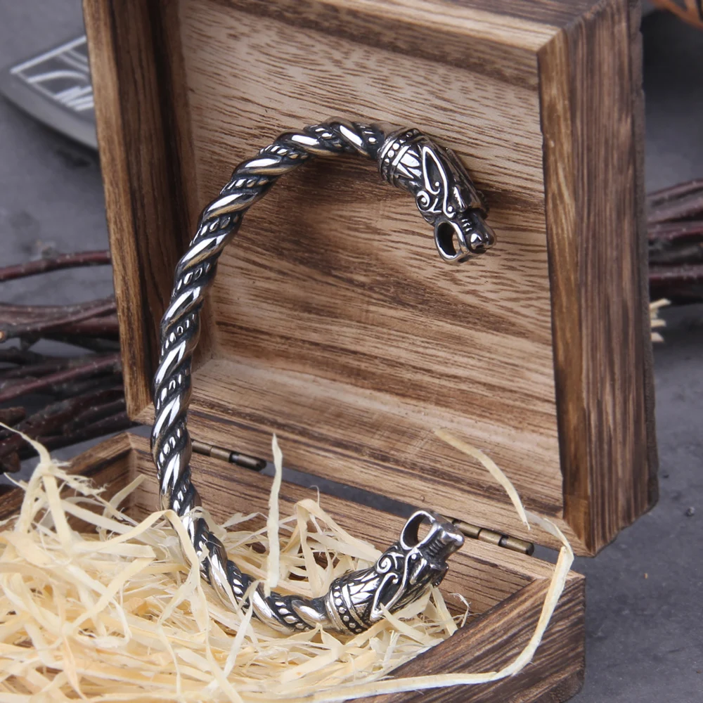 Konov Stainless Steel Men's Bracelet - Gothic Dragon Cuff Bangle, Silver, With Gift Bag