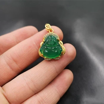 

Natural Agate Chalcedony inlaid Buddhas necklace jewelry White Green Agate Jade Pendant Fine Jewelry Christmas Gift