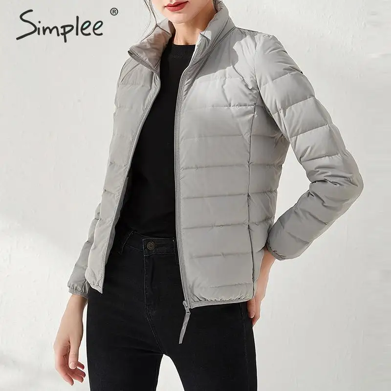 Simplee Повседневный женский пуховик уличная однотонная стеганая куртка на молнии