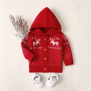 

Pudcoco Autumn Winter Newborn Baby Boy Girl Clothes Fawn Print Knitted Cotton Coat Jacket Hooded Button Outwear Clothes