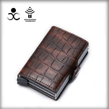 

RFID Protection Aluminium Alloy Automatic Popup Plastic Credit Bank Card Case Holder Men Women PU Leather Wallets And Purse