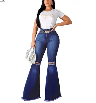 

Korean Summer Denim Pants Women Retro Solid Sexy Hole Jean Ripped Pencil Flare Trousers Streetwear Skinny High Waist Women Pants