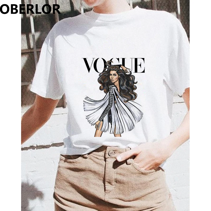 

Women Clothes 2019 T Shirt VOGUE Punk Princess Print Model O-Neck Tops Summer Style Female White T-Shirt Fashion Funny Tshirt