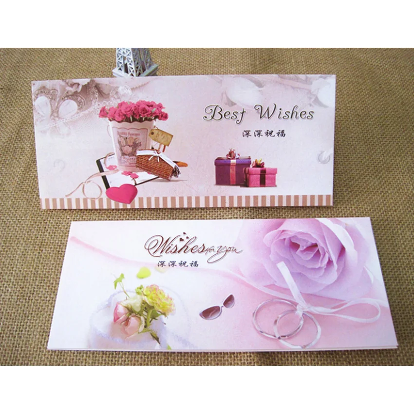 

50packs/lot creative Blessed Flowers Folded With Envelope Greeting Card Christmas New Year Birthday 21.5*9.5CM Free Shipping