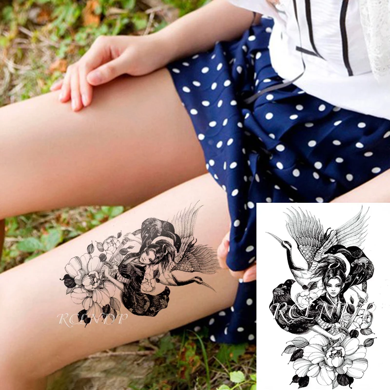 Waterproof Temporary Tattoo Sticker Red-crowned Crane Sword Japanese Style Warrior Fake Tatto Flash Tatoo Art for Women Men | Красота и