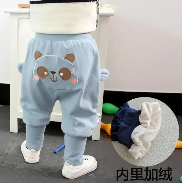 Add wool pale blue Детские штаны; новые детские хлопковые брюки с вышивкой и высокой талией - Цвет: Add wool pale blue