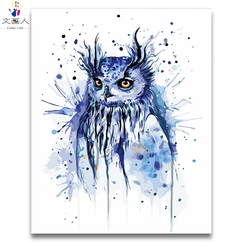 Diy раскраска картина по номерам акварельные животные Попугай Картина Краска ing Летающие птицы краски s по номерам с красками цвета - Цвет: 0819 owl
