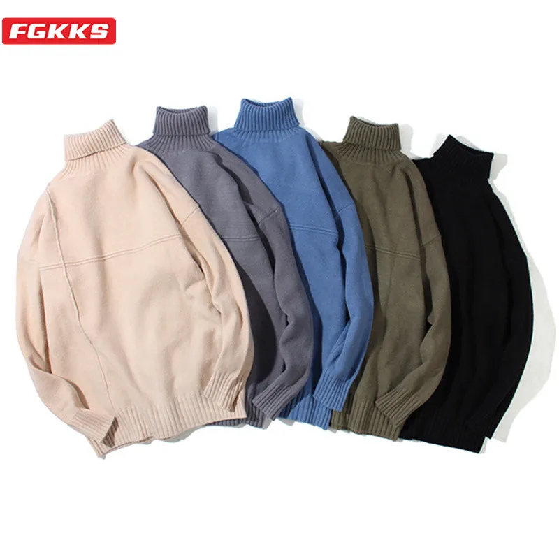 

FGKKS New Men Turtleneck Sweater Fashion Trend Men's Solid Color Wild Pullover High Quality Base Sweaters Male Clothing