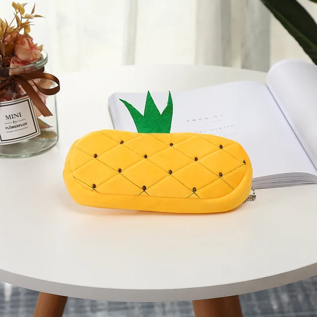 FUDEAM Soft Plush Cartoon Women Long Coin Purse Cute Zipper Girl School Stationery Pencil Case Usb Cable Storage Bag Key Wallet Pineapple