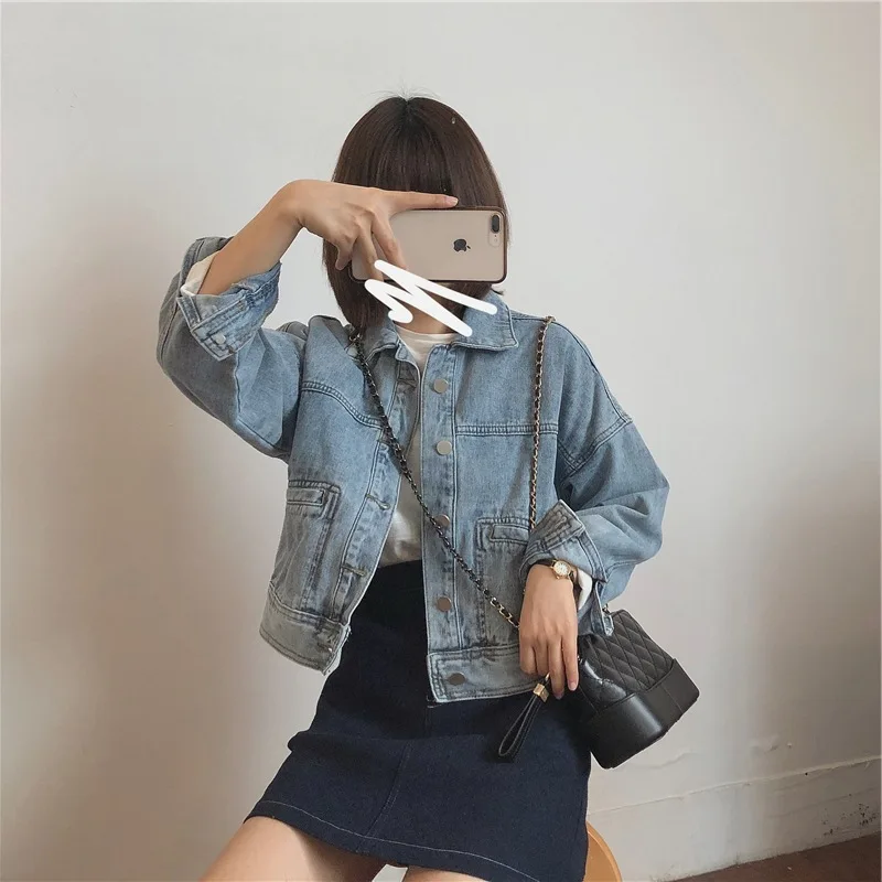 

2019 New Style CHIC-Style Jeans Coat Women's Korean-style Loose-Fit Versatile Slimming Students Short Tops Trend