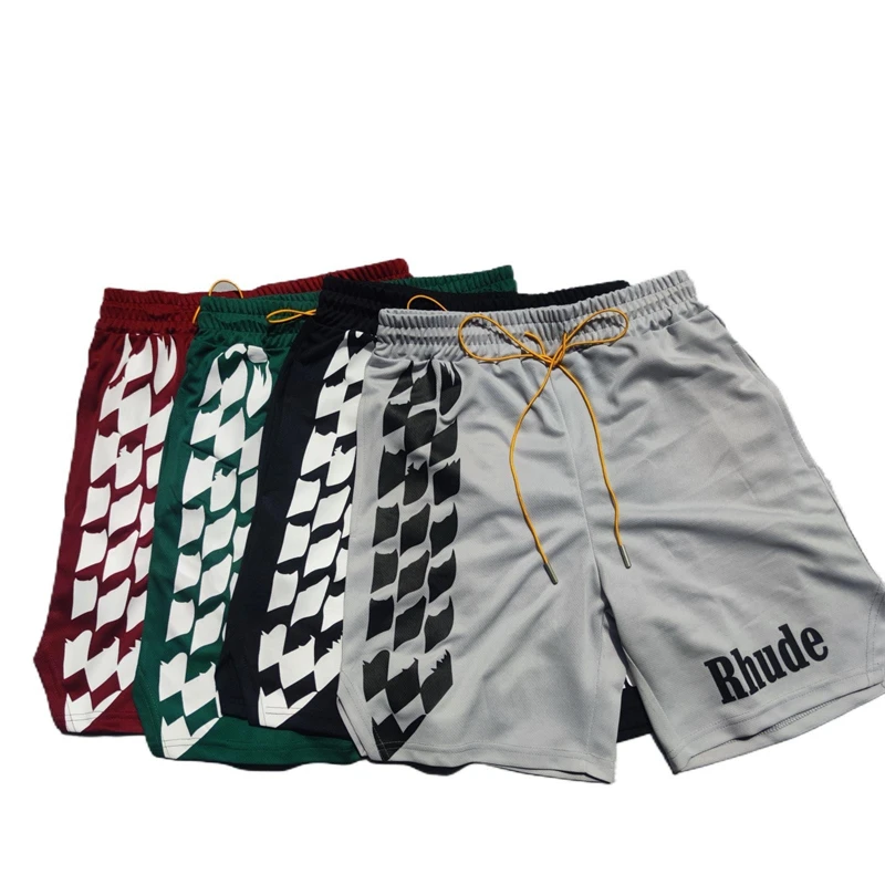 Fashion Casual Sports Shorts Summer Gym Fitness Breathable Street Men's Shorts Plaid Print Mesh Quick Drying Rope Shorts black casual shorts