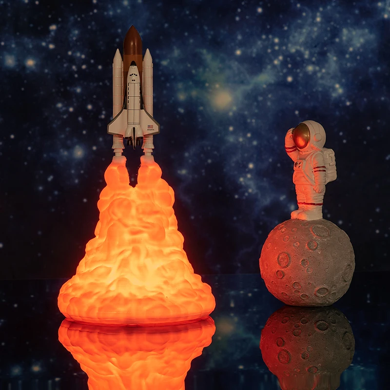 Online 2019 Più Nuovo Dropshipping 3D Stampa Space Shuttle Della Lampada Ricaricabile Luce di Notte Per Gli Amanti Spazio Luna Lampada come Decorazione Della Stanza