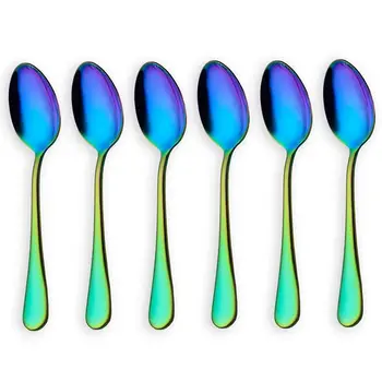 

Rainbow color TeaSpoons Coffee Spoon Mini Cake Spoon Stainless Steel Set of 6 Pieces (Coffee Scoops)