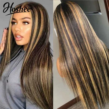 

Brazilian Remy Highlight Colored Human Hair Wigs Pre Plucked Straight Lace Front Human Hair Wigs Frontal Wig For Black Women