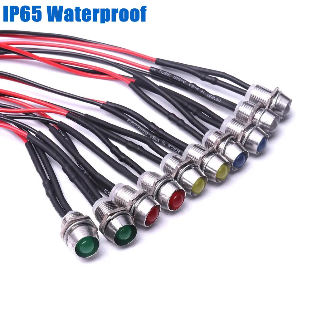 

10PCS AD26C-8L IP65 Waterproof LED Metal Warning Indicator Light DC 12V Signal Lamp With 20cm Cable Red Yellow Blue Green White