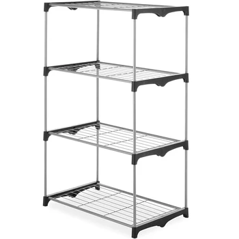

Free Standing 4 Tier Shelf Tower - Closet Storage Organizer Silver Color Use in the Closet Basement Laundry Room