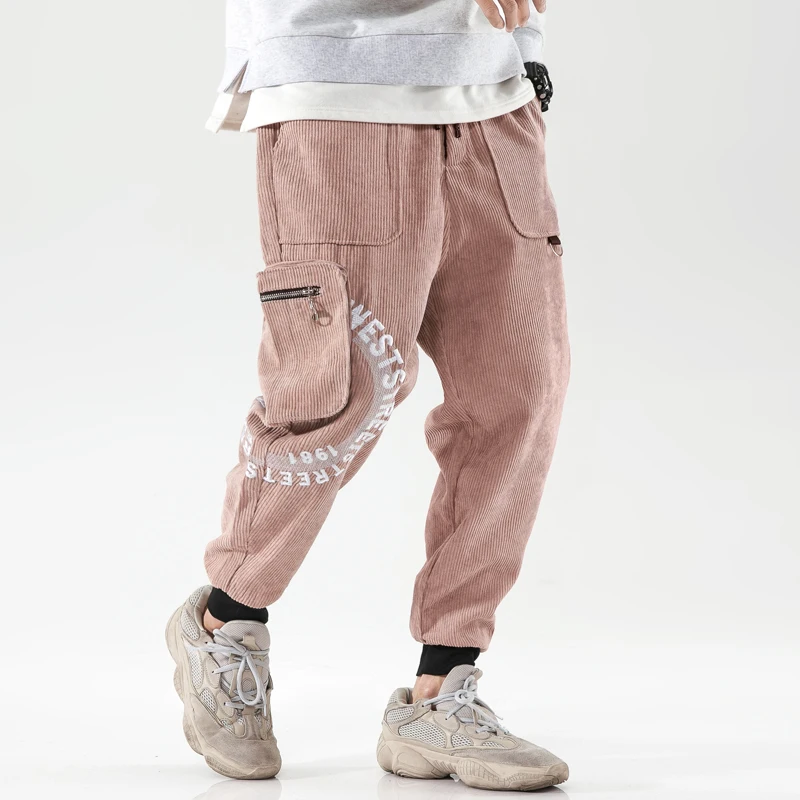 VODOF мужские повседневные удобные шаровары свободные Homme Jogger брюки на шнурке мужские брюки плюс размер брюки в китайском стиле - Цвет: Розовый