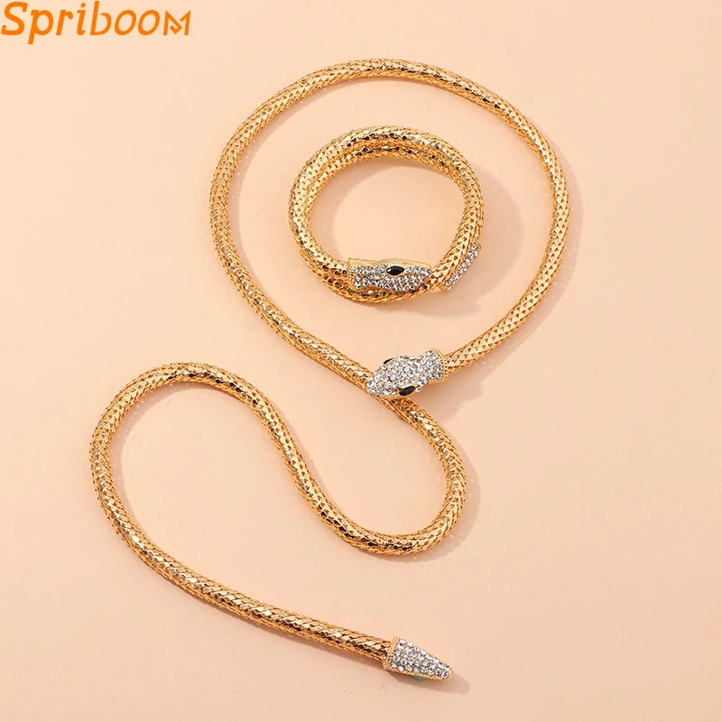 Punk Crystal Snake Choker Necklaces for Women Gold Color Twining Luxury