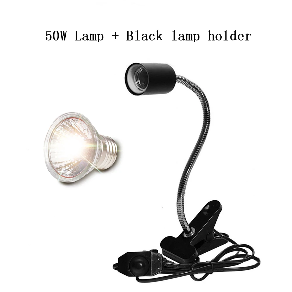 50W and Black holder Рептилия UVA лампа УФ-в с зажимом-на лампочке держатель лампы набор черепаха базая УФ-нагрев лампа набор тортозы ящерицы освещение - Цвет: 50W and Black holder