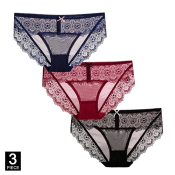 

Woman Sexy Lace Panties Transparent Briefs Breathable Knickers Underwear Female Panty Girl New Underpants 3 Pcs/set Dropshipping