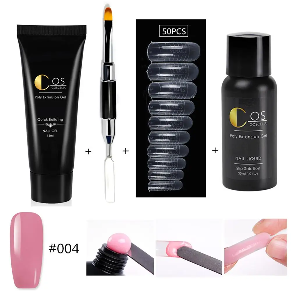 Set 004 COSCELIA15ML поли расширение УФ гель для ногтей гель продлевающий половой акт Быстрый дизайн ногтей гель лак для ногтей Форма для ногтей советы удлиннение ногтей арт строитель - Цвет: Set 004