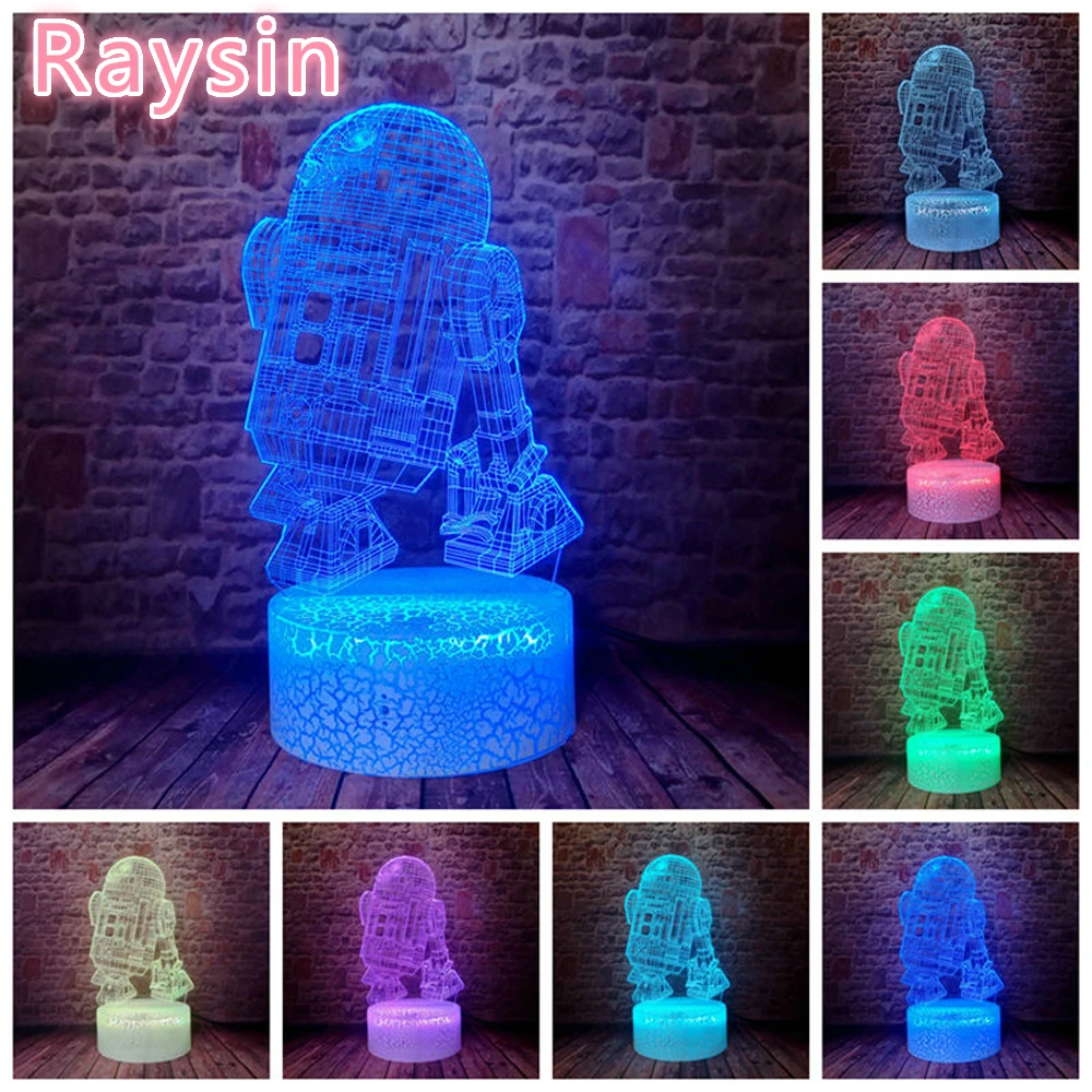 С принтом Звездные войны 3D дроид робот R2 D2 Смарт сломай базу 7 цветов Изменение RGB