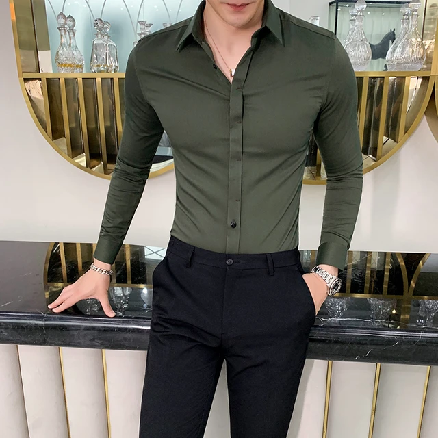 Alta calidad hombres ropa Formal camisa vestido manga larga sólido Simple Casual Camisas Slim Fit negocios trabajo blusa 4XL _ - AliExpress Mobile