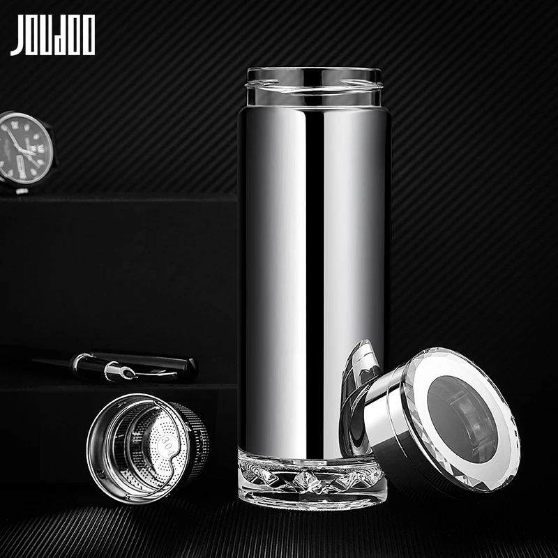 

JOUDOO 300/350ml Water Bottle Glass Bottle, Stainless Steel Inner Tank with Stainless Steel Tea Filter Premium Gift Kettle 35