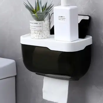 

Bathroom Toilet Paper towel Holder Wall Mount Plastic WC Toilet Paper Holder with Storage Shelf Rack Paper Storage Box